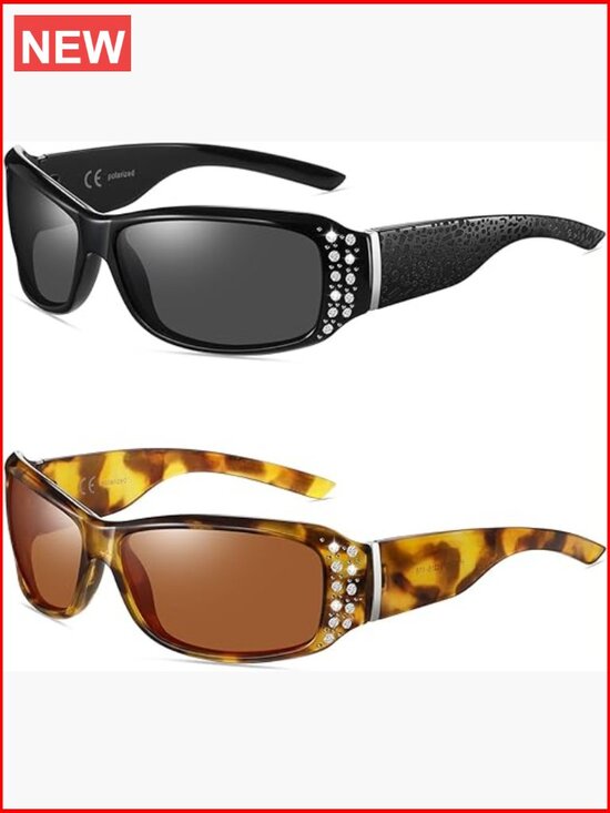 Polarized Rhinestone Wrap Around Sunglasses UV400 Protection for Driving main image 4